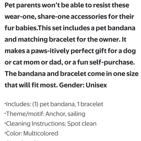 Pet Accessories Bracelet and Bandana Set 2 Pieces Nautical S/M 0.75" x 6" x 4" - Picture 2 of 2